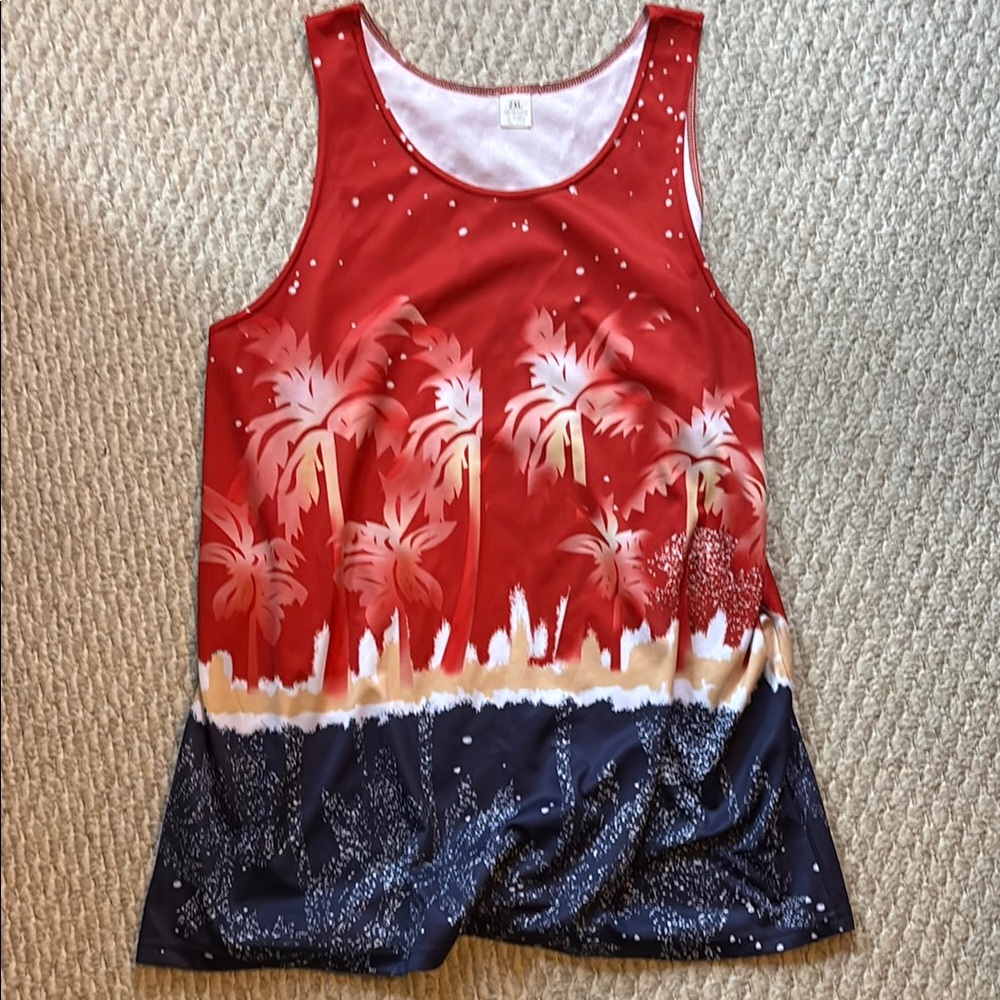 Red and Blue Palm Tree Tank Top